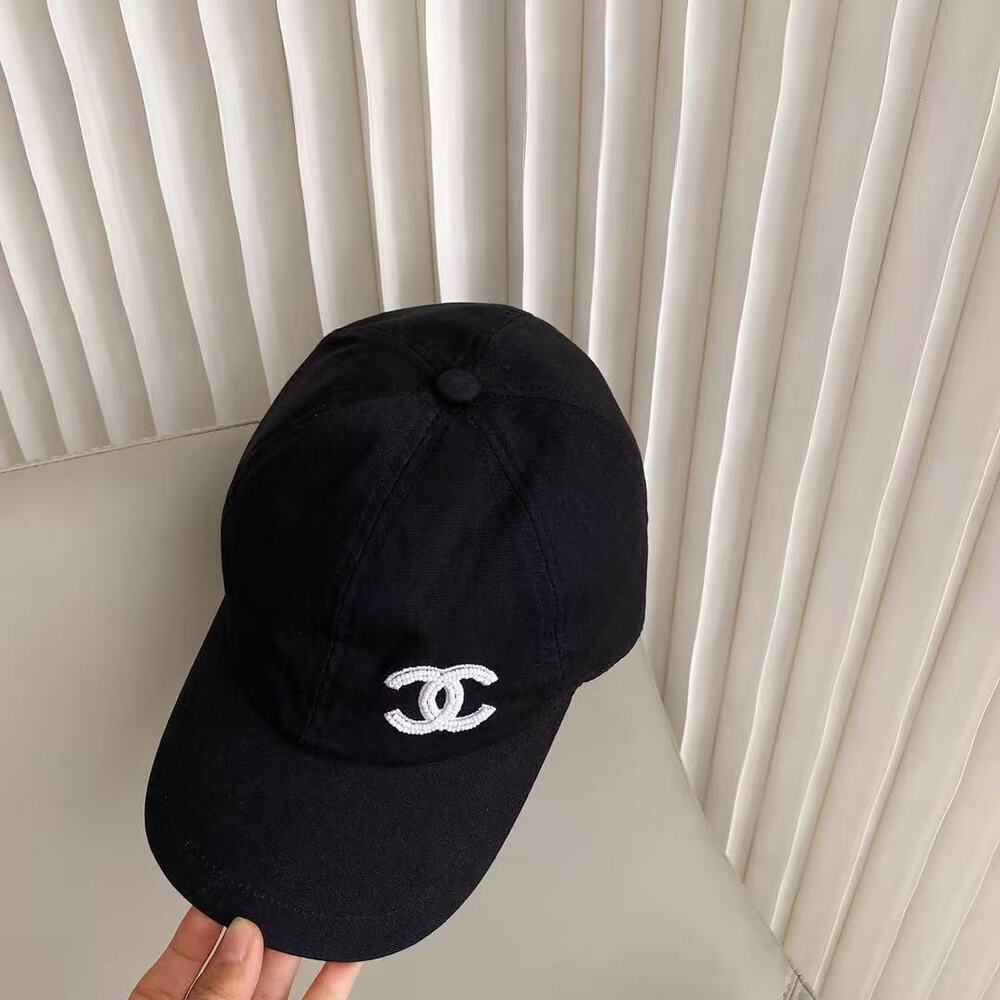 Chanel Black Baseball Cap White Embroidered CC Logo Adjustable Hat